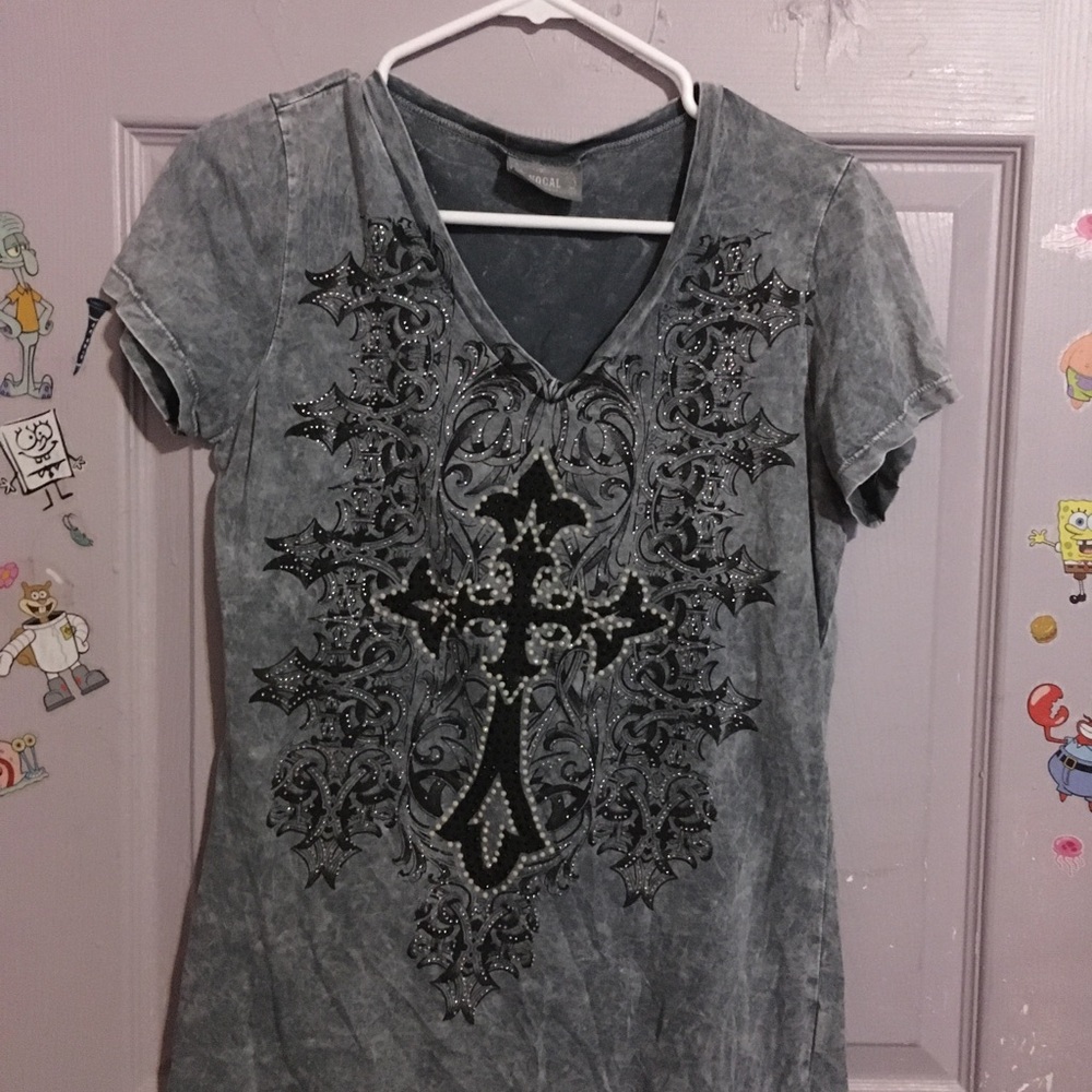 Vocal Y2K Rhinestone Cross Top Size L